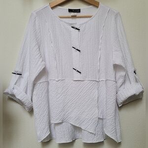 Moonlight Y&S Fashion Design Asymetrical Layer Crinkle Blouse w/ Toggles, White